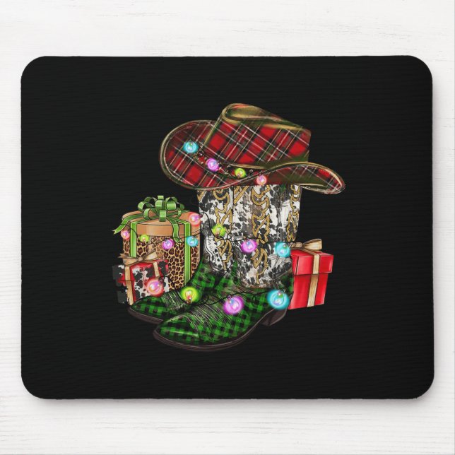 Christmas Cowboy Boot Western Cowhide Xmas Pjs Men Mouse Pad (Front)
