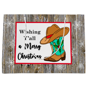 Christmas Cowboy Boots and Hat Festive Large Gift Bag