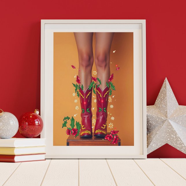 Christmas Cowboy Boots Poster Wall Art (Christmas cowboy boots wall art poster design.  Multiple sizes available.)