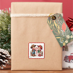 Christmas Cowboy Cowgirl Candy Gift Tag Sticker