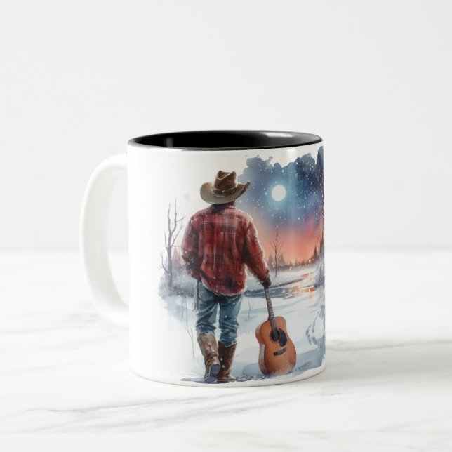 Christmas Cowboy Guitar Coffee Cup (Front Left)