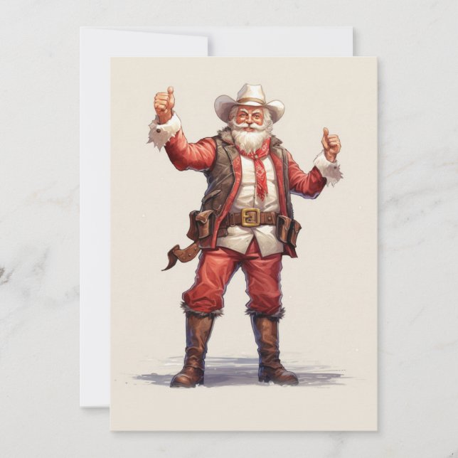 Christmas Cowboy Santa Claus Vintage Holiday Card (Front)