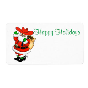 Christmas Cowboy Santa Label Or Name Tag Template