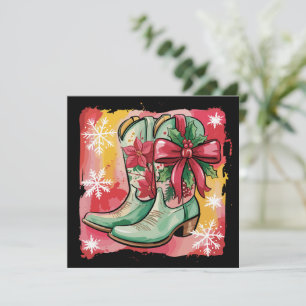Christmas Cowgirl Boots Preppy Western Coquette Holiday Card