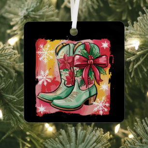 Christmas Cowgirl Boots Preppy Western Coquette  Metal Tree Decoration