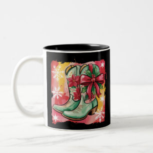 Christmas Cowgirl Boots Preppy Western Coquette  Two-Tone Coffee Mug