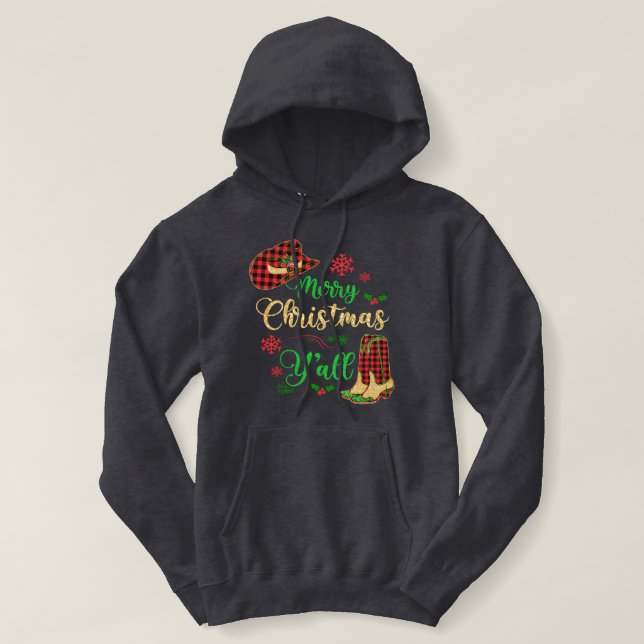 Christmas Cowgirl Hat & Boots Hoodie Sweatshirt (Design Front)