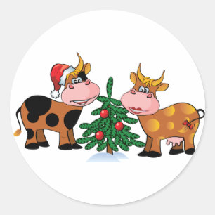Christmas Cows Classic Round Sticker