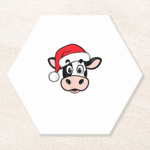 Christmas Cows Santa Cute Xmas Heifer Girls Kids W Paper Coaster