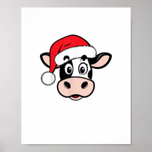 Christmas Cows Santa Cute Xmas Heifer Girls Kids W Poster