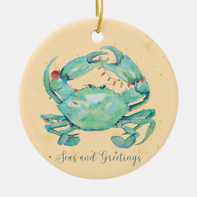 Christmas Crab Beach Ceramic Tree Decoration (Front)