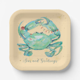 Christmas Crab Beach Paper Plate