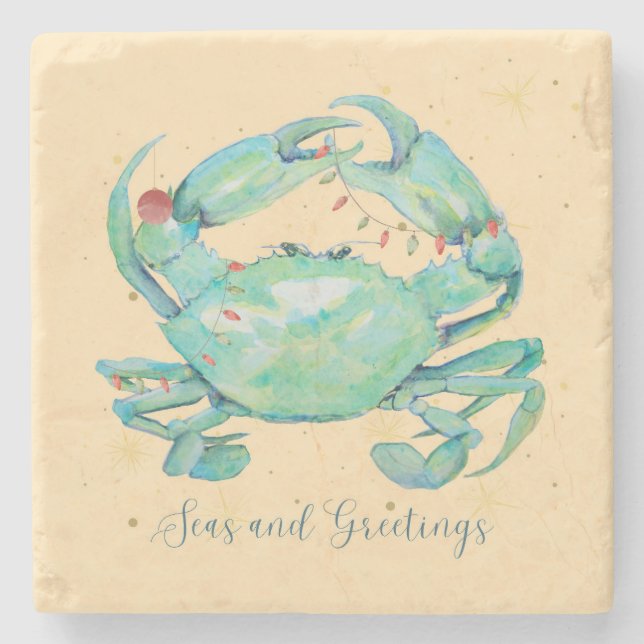 Christmas Crab Beach Stone Coaster (Front)