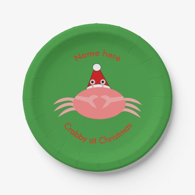 Christmas Crab Custom Paper Party Plate (Front)