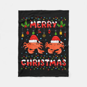 Christmas Crab Shirt Santa Hat Lights Xmas Funny Fleece Blanket