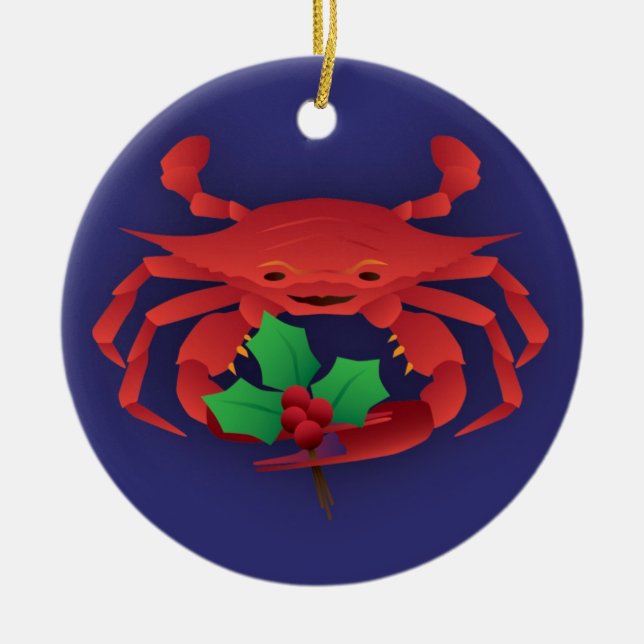 Christmas Crab with Holly Ceramic Tree Decoration (Front)