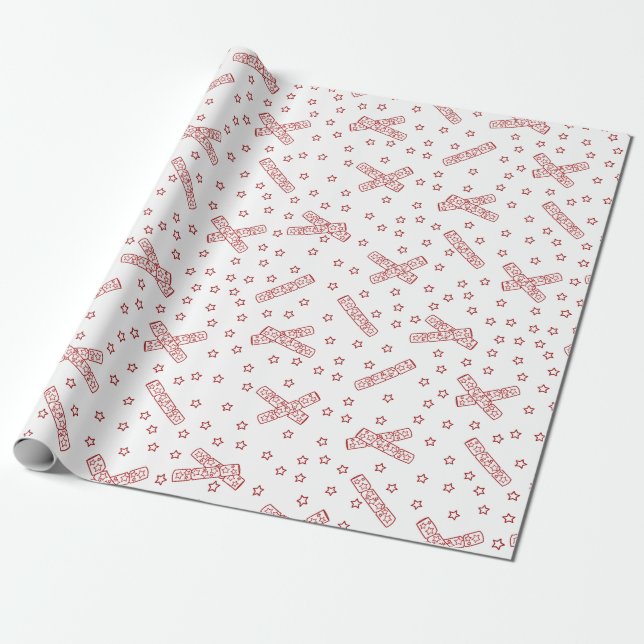 Christmas Crackers Red Toile Wrapping Paper (Unrolled)