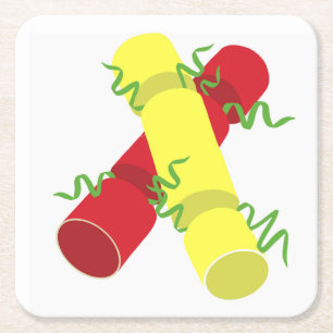 Christmas Crackers Square Paper Coaster