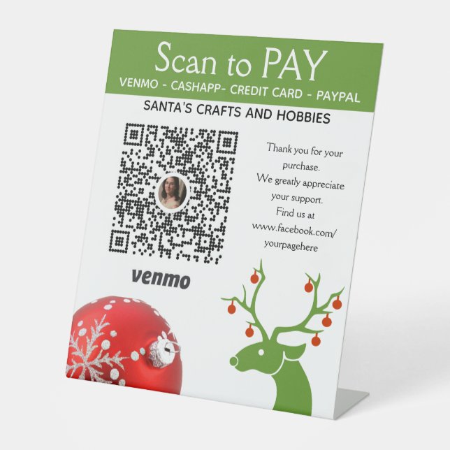 Christmas Craft Show Venmo Pay Here Pedestal Sign (Front)