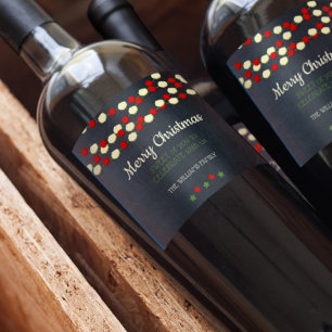 Christmas Cranberry and Popcorn Rustic Chalkboard  Wine Label