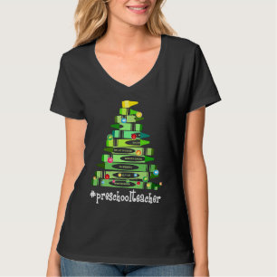 Christmas Crayon Preschool Teacher Tree Best Chri T-Shirt