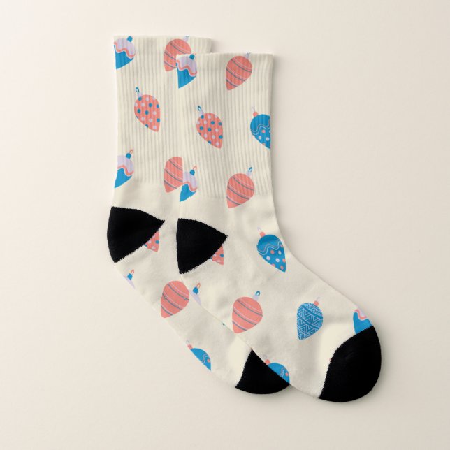 Christmas Cream Blue Festive Baubles Pattern Socks (Pair)