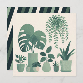 Christmas Cream Green Potted Plants Holiday Card