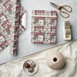 Christmas Create Your Own Red 6 Photo Collage Wrapping Paper