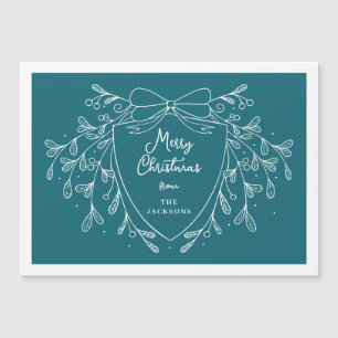 Christmas crest blue white line art mistletoe magnetic invitation