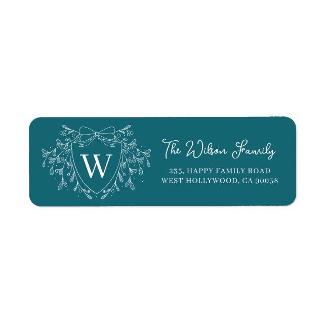 Christmas crest line art mistletoe blue & white (Front)