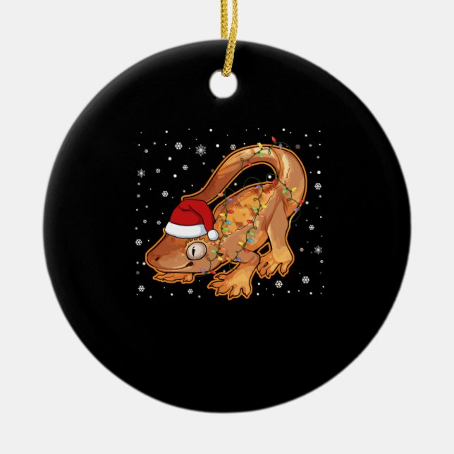 Christmas Crested Gecko, Santa Gecko, Crestie Love Ceramic Tree Decoration (Front)
