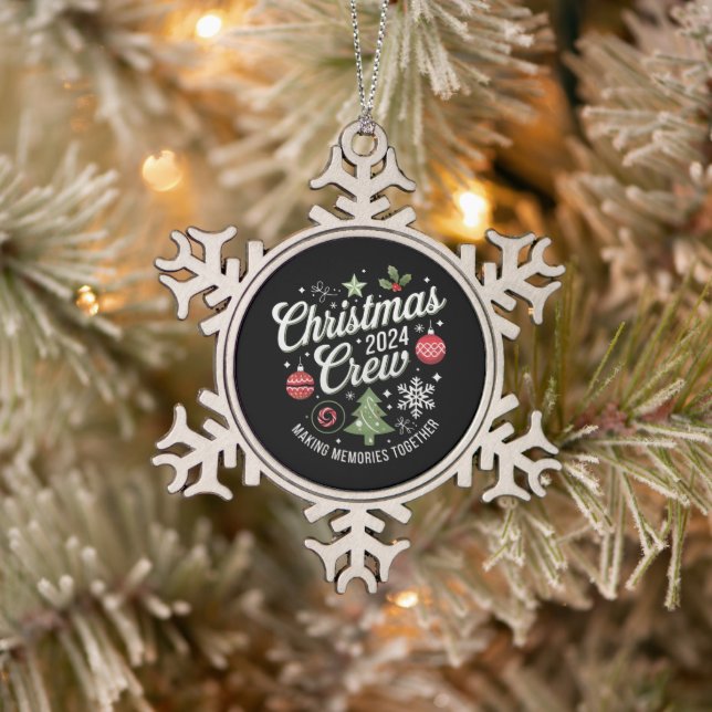Christmas Crew 2024Family Matching Christmas Party Snowflake Pewter Christmas Ornament (Tree)