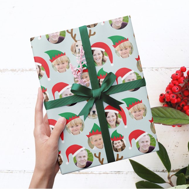 Christmas Crew Custom Six Photo Funny Holiday Gift Wrapping Paper (Creator Uploaded)