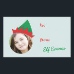 Christmas Crew Elf Hat Photo Holiday Gift Label<br><div class="desc">Mark your gifts with a lighthearted and fun sticker that puts you in a silly elf hat. To make your photos fit the space you may need to resize or crop your image using the "Edit" tool. Photography � Shanna Russell Photography,  San Antonio TX</div>