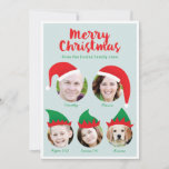 Christmas Crew Family of Five Photo Holiday Card<br><div class="desc">Send a lighthearted and fun holiday card out this year that makes your family photos the focus with festive Santa and elf hats. To make your photos fit the space you must click the blue "Customize It!" button, pick the photo you want to replace and upload. With that photo selected...</div>