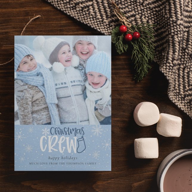 Christmas Crew Family Photo Snowflakes Blue Holiday Card (Creator Uploaded)