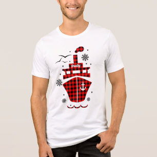 Christmas Crew Plaid Boat Ship Holiday Custom Name Tri-Blend Shirt
