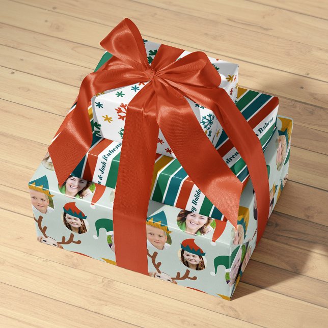 Christmas Crew Six Photo Custom Gift Wrap (Creator Uploaded)