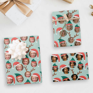 Christmas Crew Three Photo Custom Gift Wrap Sheets