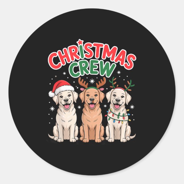 Christmas Crew Xmas Puppy Funny Christmas Labrador Classic Round Sticker (Front)