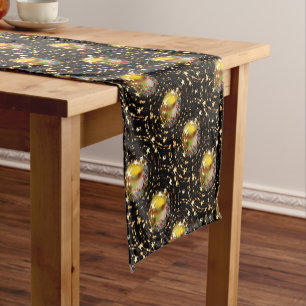 Christmas Crib Nativity Scene Baubles Star Pattern Short Table Runner