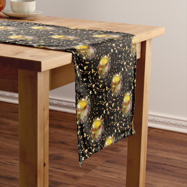 Christmas Crib Nativity Scene Baubles Star Pattern Short Table Runner (In Situ)