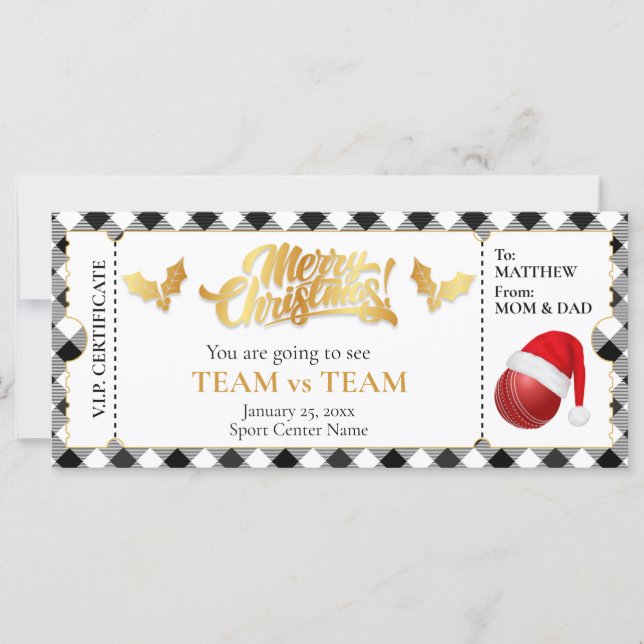 Christmas Cricket Ticket, Surprise Gift Voucher (Front)