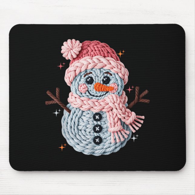 Christmas Crochet Faux Yarn Crochet Snowman Funny  Mouse Pad (Front)