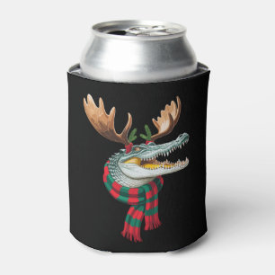 Christmas Crocodile Reindeer Antlers Scarf Holiday Can Cooler