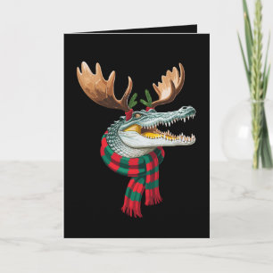 Christmas Crocodile Reindeer Antlers Scarf Holiday Card