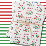 Christmas © Cross Country Running Add Names Wrapping Paper Sheet<br><div class="desc">Personalise these Funny Christmas Cross Country Runner Symbol © Gift Wrap Sheets with Santa Hats on the CCs!  Festive Holiday Red and Green design with custom text in blue,  green and red.</div>