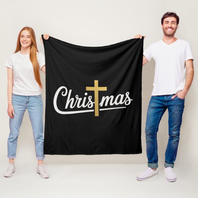 Christmas Cross Family Matching Jesus Gift Idea Fleece Blanket (In Situ)