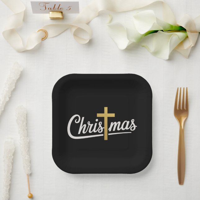 Christmas Cross Family Matching Jesus Gift Idea Paper Plate (Wedding)