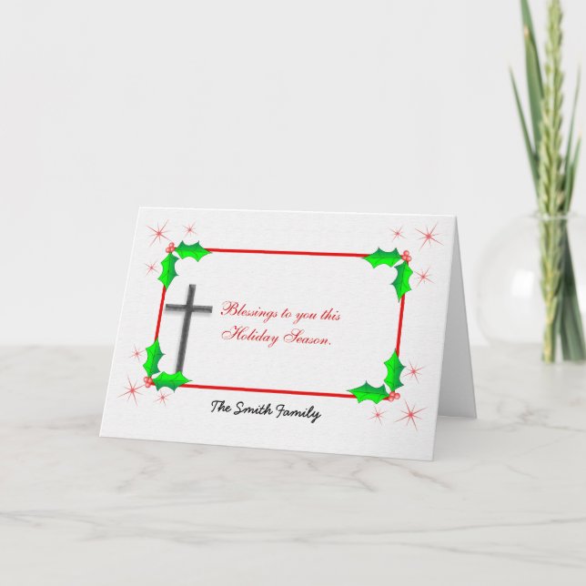 Christmas Cross Holly Illustration Holiday Card (Front)